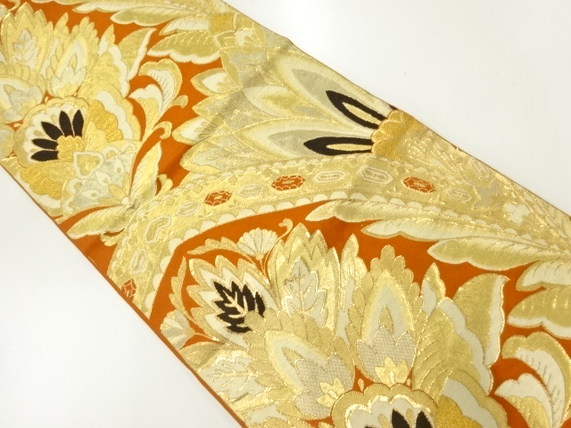 JAPANESE KIMONO / ANTIQUE FUKURO OBI / SILK / WOVEN CHINESE FLOWERS